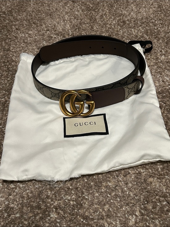 Gucci Accessories - Gucci Brown GG Supreme Canvas Belt with Gold Double G Buckle